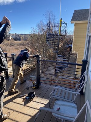 Crane lifting staircase