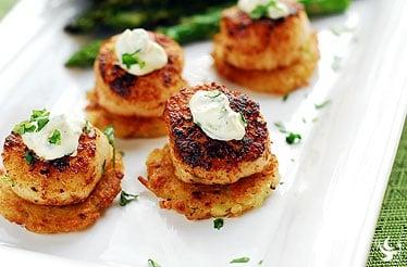 Cajun Scallops with Mini Potato Pancakes