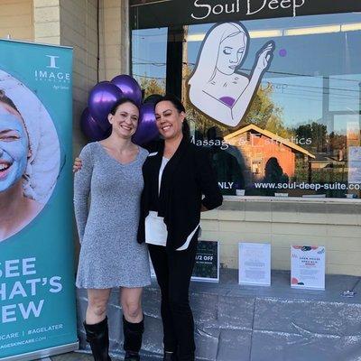 Owner (Catrina)and Image Skincare rep (Amy) at Soul Deep's Grand Opening event.