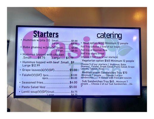 Wall Menu @ Oasis Fresh. 500 W Diversey Pkwy, Chicago, IL . Salads Sandwich mes Bowls Platters . Shawarma Tikka Gyro Kefta.Cool .