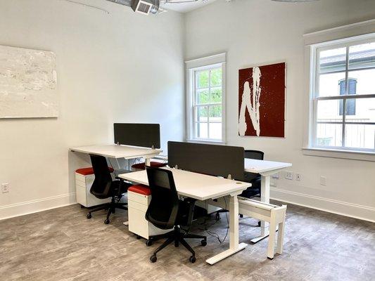 All Dedicated Desk memberships come with a standing desk, ergonomic chair, and filing cabinet.