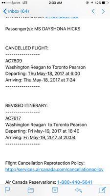 Cancelled flights with Air Canada.