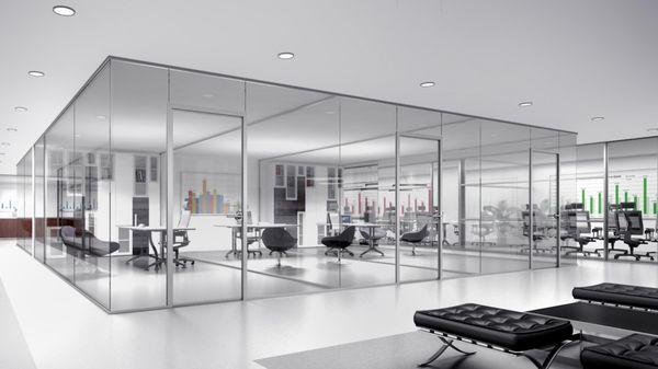 Most advanced, removable, European glass interior partitions.