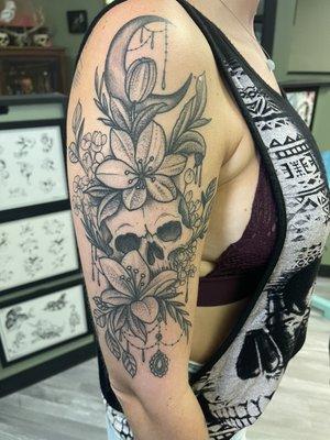 Skull and flowers