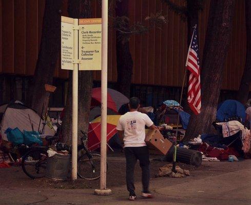 The Civic Center (Nov.'16) while waiting for more shelters to open, Orange County's homeless have no where else to go