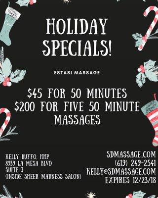 Holiday specials!! Available now through 11/23/18. No limit!