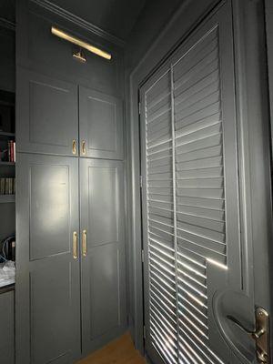 Mud room from bright colors to dark and moody.