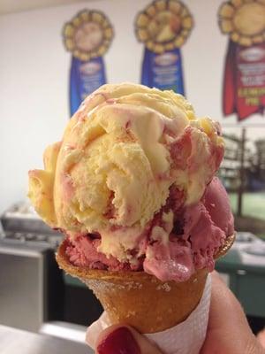 Raspberry Lemonade and Raspberry on a Pretzel cone....It's so good that it's Re-dic-u-lous!!!