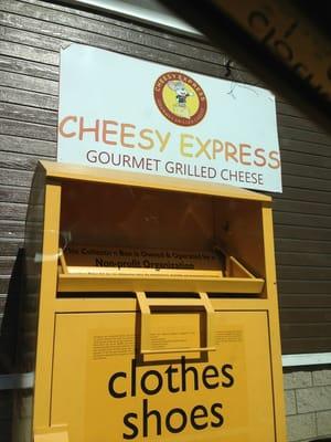 A donation station and a gourmet grilled cheese kiosk...what more could you possibly need