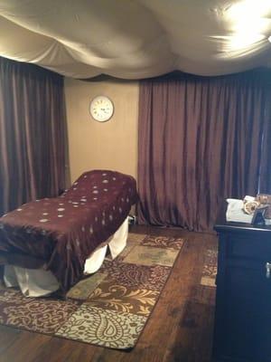 Treatment room. Come enjoy a relaxing all organic facial, a microdermabrasion, or a waxing from brows to Brazilian