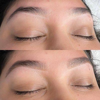 Brow wax shaping without and with brow makeup