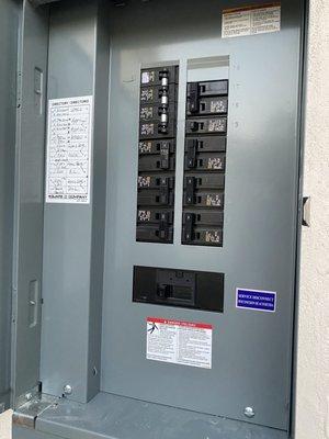 Newly installed electric service panel. Extremely clean, neatly labeled and organized.