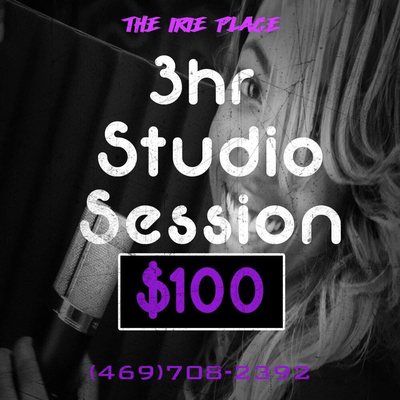 Book your 3 hour studio session for $100 easy to record, get the projects mixed and mastered, editing and beat creation sessions.