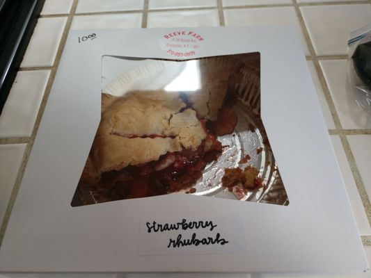 Strawberry rubarb pie, only $10, this is not a misprint.