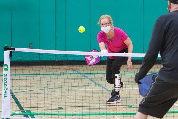 Pickleball in the gymnasium.