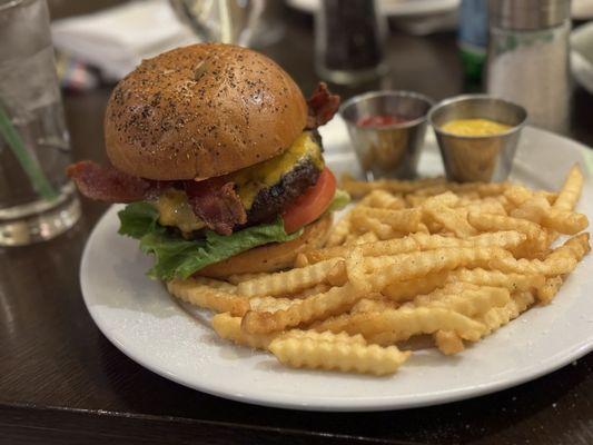 Grass fed cheeseburger with bacon