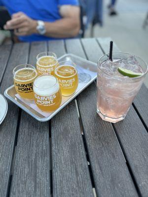 Citra sour, turning tides, sea spray, juice break flight and a paloma