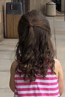 Susan did an amazing half updo for my 3 year old and it held throughout a temper tantrum, epic meltdown and an entire wedding!  Thank you!