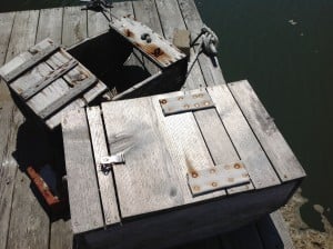 Minnow boxes on the dock at Whale Creek Marina