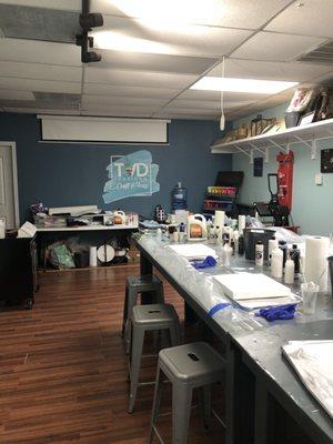 Space prepped for Pour Art class