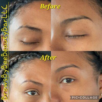 Before and After Photos of an Eyebrow Threading Client with a Scar