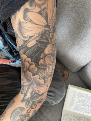 Japanese peonies, lotus, and waves by Nic.