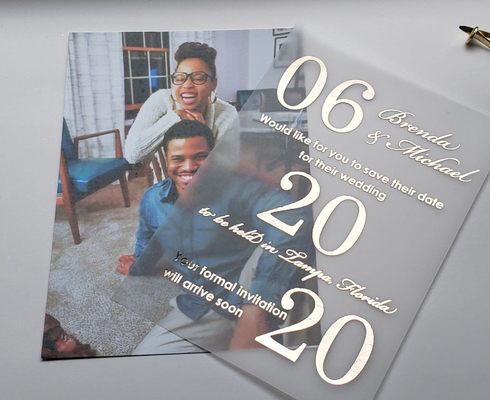 Foil on vellum save the dates