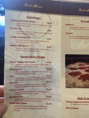 Pizza menu