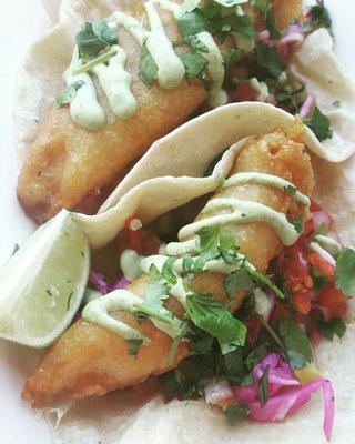 Food Fight Cafe Fish Tacos with Hi Sign Blonde Ale beer batter!