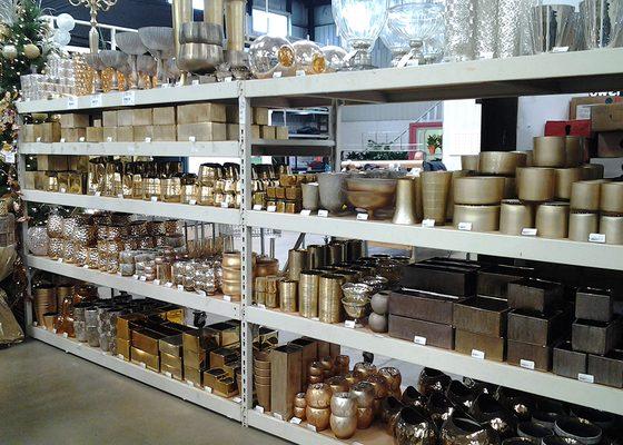 Glassware, containers and trending design supplies are in stock and on display.