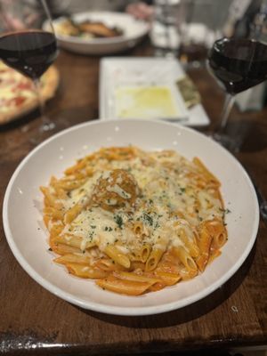 Penne Al Forno with a meatball