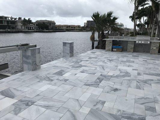 silver white sandblasted marble pavers