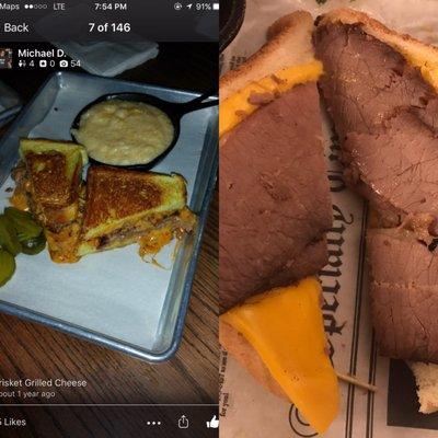 Left pic: brisket grilled cheese at the manhattan location. Right pic: my terrible brisket grilled cheese from the BK location.