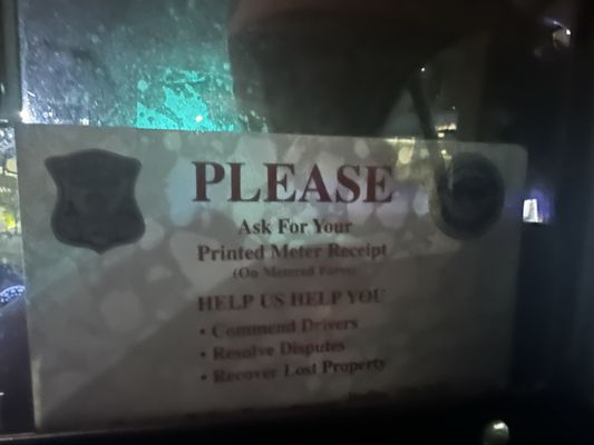 This is the sign posted in the car.....