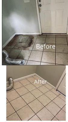 Laundry room floor clean up. Customer replaced dryer and washer and we came in to clean the floors before the new install.