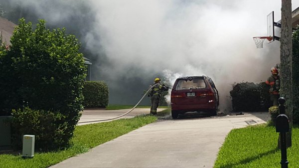 Few doors down the neighbor's car was on fire