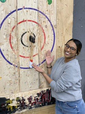 Excited to throw her first bullseye!