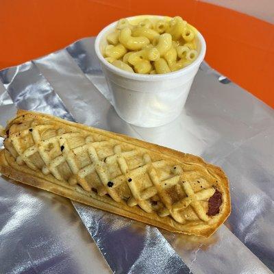 State fair corn dog on a stick with Mac n cheese