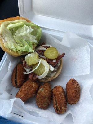 Bacon Cheeseburger with pepper jack cheese and jalapeño poppers.