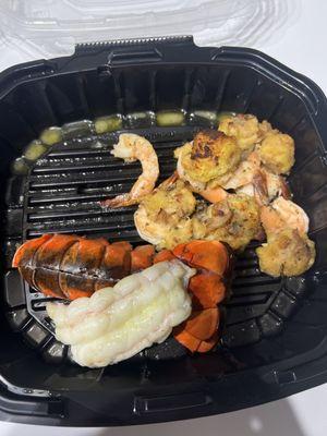 Stuffed Lobster and shrimp.  Lobster wasn't stuffed.  Stuffing came in a side dish.