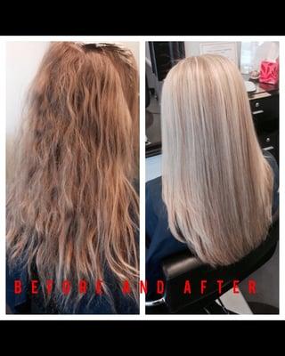 A before and after of my beautiful blond client