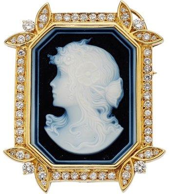 Estate diamond cameo on porcelain