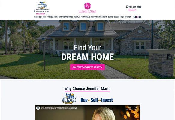 Custom website for Jennifer Marin.  Local Brevard realtor websites development.