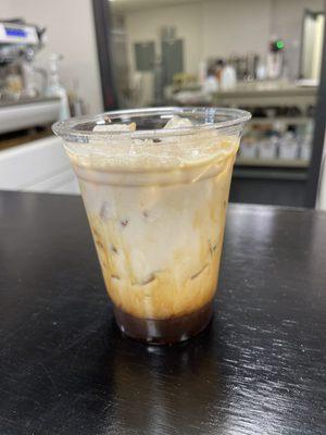 Vanilla Carmel on ice with Oat Milk