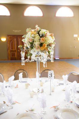 Our centerpieces with crystal candelabra