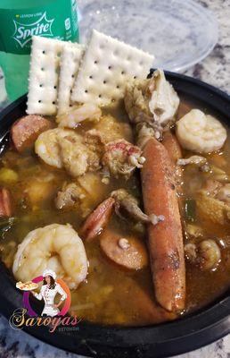 Let's endulge into this pure goodness!! Seafood Gumbo with snow crabs!