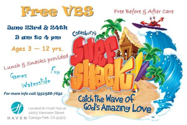 Completely FREE VBS! Spread the word.Call reserve your child's spot!