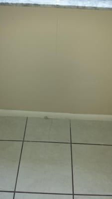 Interior picture of same section of wall. Drywall and tile are cracked. This could be a major issue, possibly even a sinkhole.