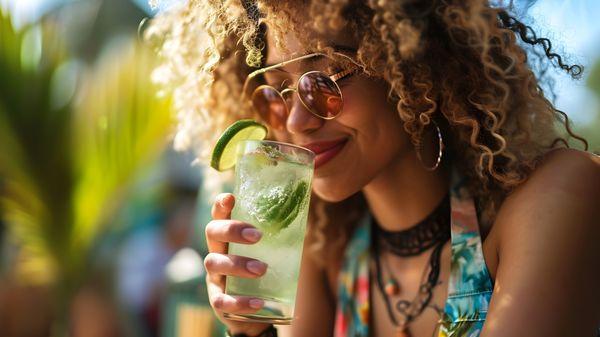 Woman enjoying a kava mocktail.