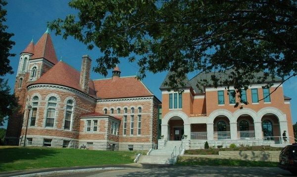 The old Library building and the new Library building.